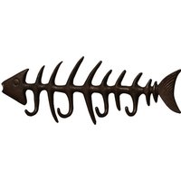 Ccykxa - Decorative Fish Bone Wall Mounted Towel Rack Elegant Cast Iron Coat Rack with 4 'Fish' Hooks Brown