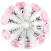 Furniture Knob Door Knob Drawer Knob Cupboard Cabinet Furniture Handle Clear Crystal 30mm Dia Round Pink Glass 10pcs - Ccykxa