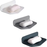 CCYKXA Wall-Mounted Soap Dish, 3 Pieces, No Drilling Required, Self-Draining Rubber Soap Holder, V-Shaped Soap Tray for Bathroom and Kitchen