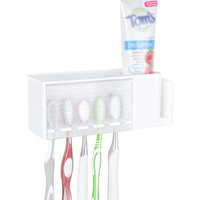 Ccykxa - White Multifunctional Self-Adhesive Toothbrush Holder, Wall-Mounted Toothbrush Holder with Lid, Toothpaste and Toothbrush Storage Box for