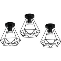 Axhup - Ceiling Lamp Vintage, Ø20cm Metal Ceiling Light, Industrial Chandelier with Diamond Lampshade for Living Room Hallway (Black) 3PCS