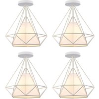 Ceiling Light Ø25cm Diamond, Vintage Industrial Metal Ceiling Lamp, Chandelier with Lampshade for Living Room Hallway White 4PCS