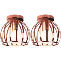 Ceiling Light with Metal Cage, Industrial Round Chandelier Fixture for Bedroom Living Room Hall Kitchen Lounger (2X Rose Gold)