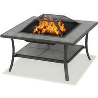Centurion Supports SHANGO Premium Multi-Functional Black with Ceramic Tiles Outdoor Garden and Patio Square Heater Fire Pit Brazier and Outdoor Table