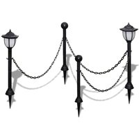 Chain Fence with Solar Lights Two led Lamps Two Poles Vidaxl