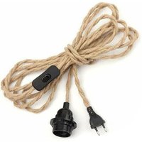 Ikodm - Chandelier Hemp Rope Cable 3m, E27 Socket Switch with Wire Cable Bulb, For diy Pendant Lamp Industrial Pendant Light Chandelier Socket