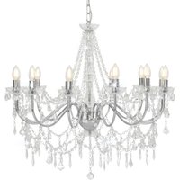 Chandelier with Beads Silver 12 x E14 Bulbs Vidaxl