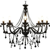 Bonnevie - Chandelier with Beads Black 8 x E14 Bulbs VSVS8087674