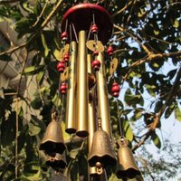 Chianrliu Wind Chime, Wishing You Prosperity: Amazing Traditional Chinese 4 Tubes 5 Bells and Wooden Base Bronze Wind Chime for Outdoor Patio, Garden