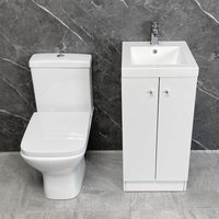 Cloakroom Suite Alpine Duo 400mm White Vanity Unit + Short Projection Toilet, With Tap