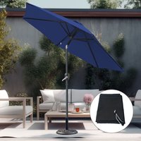 Blue 2.5M Round Garden Parasol Patio Umbrella Crank Tilt w/ Base Cover