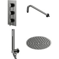 Colore Round Gunmetal Grey Concealed Triple Thermostatic Valve Mixer Shower Including 200mm Fixed Shower Head with Wall Arm and Shower Outlet Holder