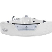 Beliani - Corner Bath Hot Tub White Acrylic Massage Glass Panel 140 cm Martinica