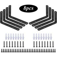 Tinor - Corner Brace, 8 Pcs l Shaped Right Angle Bracket Stainless Steel Black, Shelf Bracket 125mm x 75mm x 20mm/Angle Support Brace with 48 Pcs