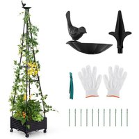 Rolling Planter Box Raised Garden Bed Climbing Plants w/Obelisk Trellis