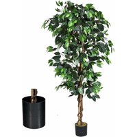 Costway - 6FT Artificial Ficus Tree Outdoor Fake Ficus Plants with Plastic Pot and Lightweight