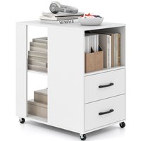 COSTWAY End Side Table Rolling Nightstand with Storage Drawers & Shelves-White