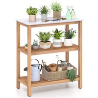 COSTWAY Patio Garden Potting Bench Table 3-Tier Wood Planting Workstation