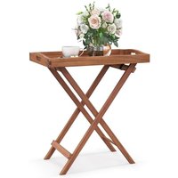 Costway - Patio Wooden Side Table Outdoor and Indoor Folding End Table w/Tea Tray