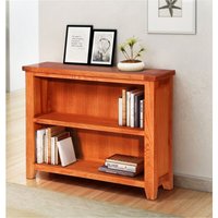 Hallowood Furniture - Cotswold Oak Wide and Low Bookcase with Shelf, Solid Wooden Book Shelf, Book Case Unit in Medium Oak, Cube Storage Unit, Low