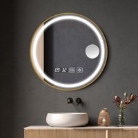 CSPARKV 60603 Round LED Bathroom Mirror Gold Frame Vanity Mirror with Touch Sensor, White/Warm White Light