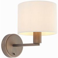 Wall Lamp Antique Bronze Plate, Marble Fabric Round Shade With Usb Socket