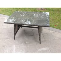 Fimous - Dark Grey Mixed Rattan Dining Table Garden Furniture With Clear Tempered Glass