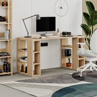 Decortie Colmar Modern Desk With Bookshelf Legs Width 140cm - Oak