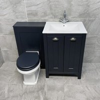 Derby Indigo Blue Vanity Sink Basin Storage Unit + Toilet Bathroom Suite, Colour Matched Seat-With Tap