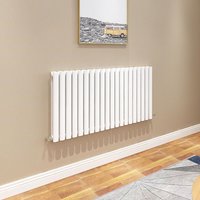 AICA Oval Column Radiator 600x1180mm Central Heating Horizontal Double Stylish Grey White