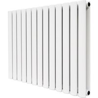 NRG - Designer Radiator Oval Column White Central Heating Rad with Angle Square Valve Horizontal Double 600x767mm