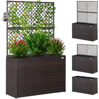 Large Rattan Garden Trough Planter Flower Pots Planters With Trellis Raised Bed Growing Climbing Frame Support Brown - Casaria