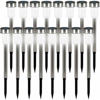 Deuba Pack of 16 White LED Solar Powered Garden Lights Brushed Stainless Steel