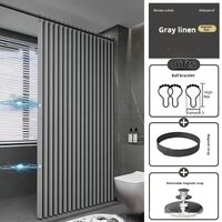 Waterproof folding shower curtain 180 x 200 cm, with hooks, made of linen and polyester, grey