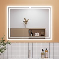 Aica Sanitaire - Dimmable 3 Colour Bathroom Mirror with Lights, Memory Function Anti Fog Touch Sensor Wall Mounted led Bathroom Mirrors - 800x600mm
