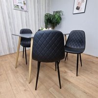 Kosy Koala - Dining Table Set of 4 Wooden Grey Table with 4 Black Gem Patterend Chairs