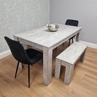 Dining Table with 2 Black Velvet Chairs and 2 Stone Grey Benches Dining Room Furniture Set