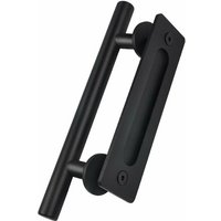 Gotrays - Door Handle, 30cm/11" Retro Sliding Door Handle Black Stainless Steel Pull and Flush Handle Sets for Wooden Sliding Door