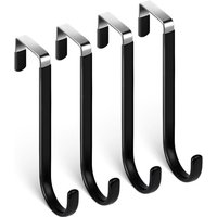 Door Hooks, 4 x Stainless Steel Door Hooks, Drawer Door Edge Hooks, Coat Rack for Door, Drawer, Cabinet, Wardrobe, Bathroom, Kitchen - Black