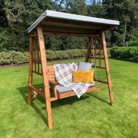 Charles Taylor Wooden Dorset 2 Seater Swing Seat Chair Bench Grey Cushion Cover