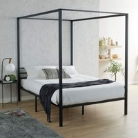 Home Source - Double 4 Poster Black Metal Canopy Bed Frame Home Modern Bedroom Furniture