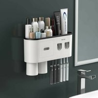 Soleil - Double Automatic Toothpaste Dispenser with Toothbrush Holder, Large Storage Organizer with 6 Toothbrush Slots, Cosmetic Storage Drawer (2
