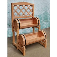 Double Barrel Wooden Garden Planter - Natural Wood