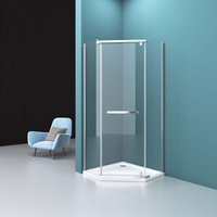 Pentagonal Shower Enclosure - Pivot Hinged Door with Bar Handle - 8mm Safety Clear Glass - 1000 x 1000mm With Acrylic Shower Tray - Durovin Bathrooms