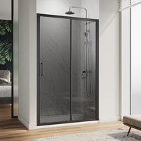 ELEGANT 1100mm Black Sliding Shower Cabin 8mm Easy Clean Glass Shower Cubicle with 1100x760mm Shower Tray and Waste Trap