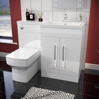 ELEGANT 1100mm L Shape Bathroom Vanity Sink Unit Furniture Storage,High Gloss White Vanity Unit with Concealed Cistern + Basin with Ceramic Square