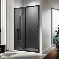 ELEGANT 1100mm Shower Enclosure Black Sliding Screen 8mm Easy Clean Grey Glass Cubicle