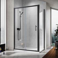 ELEGANT 1200mm Black Frame Sliding Shower Door Enclosure with 800mm Side Glass Panel 6mm Tempered Glass