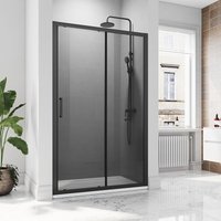 1400mm Black Shower Door Sliding Shower Screen 8mm Easy Clean Glass for Modern Bathroom Shower Enclosure with 1400x700mm Tray - Elegant