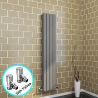 Elegant - 1600 x 300 mm Anthracite Designer Vertical Column Radiator Double Designer Flat Panel Heater Radiators + Angled Radiator Valves